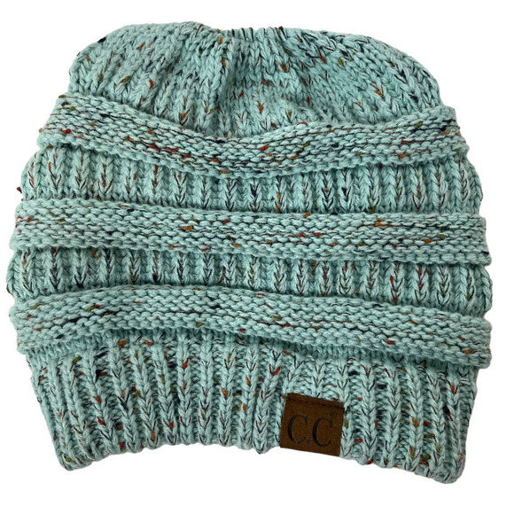 CC Beanie Flecked Tail Messy Bun Beanie Hat - Picture 5 of 7